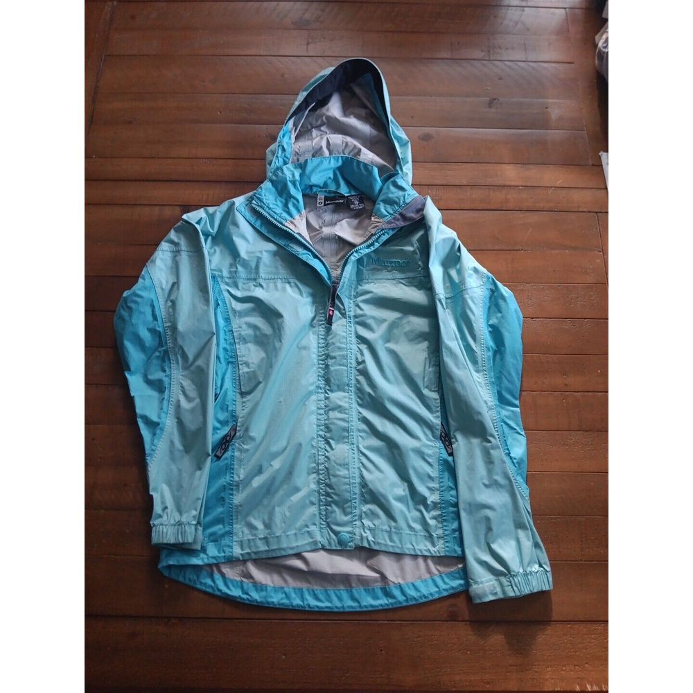 Marmot Jacket Two Toned Blue Logo Rain Coat‎ Windbreaker Full Zip Hooded Sz. XS